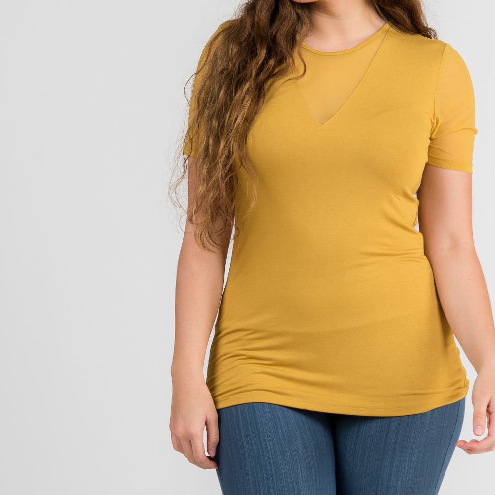 Sheer V-Neck Tee Deep Gold